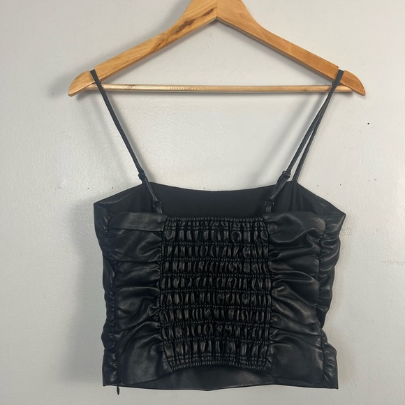 Wayf x Jourdan Sloane Talia ruched faux leather black cami top size small - Picture 6 of 9